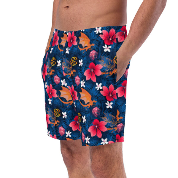 Dark Dragon Hawaiian Print Swim Trunks